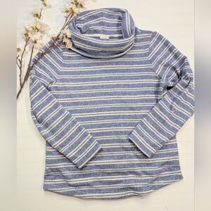 L.L. Bean Blue and White Striped Cowl Neck Pullover